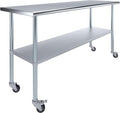 AmGood 24" x 72" Stainless Steel Work Table with Casters | Heavy Duty Metal Utility Table On Wheels | Kitchen Island Cart