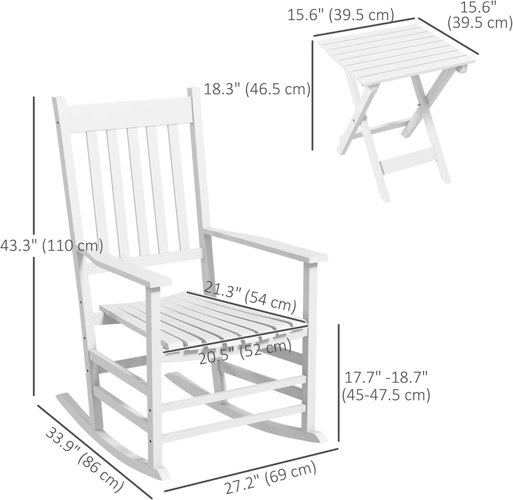 Outsunny Outdoor Rocking Chair Set of 2 with Side Table, Patio Wooden Rocking...