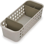 Joseph Joseph EasyStore - Slimline Bathroom essentials Storage Basket Organiser with moveable pot and divider, Ecru (Pack of 2)