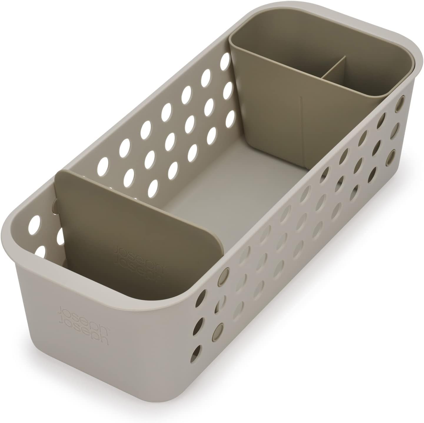 Joseph Joseph EasyStore - Slimline Bathroom essentials Storage Basket Organiser with moveable pot and divider, Ecru (Pack of 2)