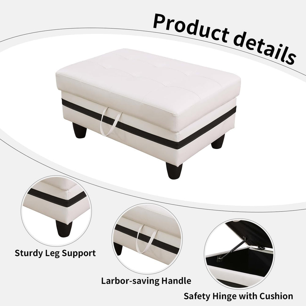Leather Storage Ottoman Bench,33.5" Large Square Ottoman with Storage, F...