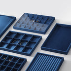 Velvet Stackable Jewelry Display Tray, 24 Grid Earring Ring Storage Tray, Drawer Divider Jewelry Accessories Organizer Plate (Blue)