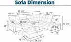 97.5" L Shaped Couch Set, Modular Sectional Couches for Living Room with Storage Ottoman, 4 Seat Home Sofa Living Room Furniture Sets with Chaise for Apartment Office (Linen, Purple)