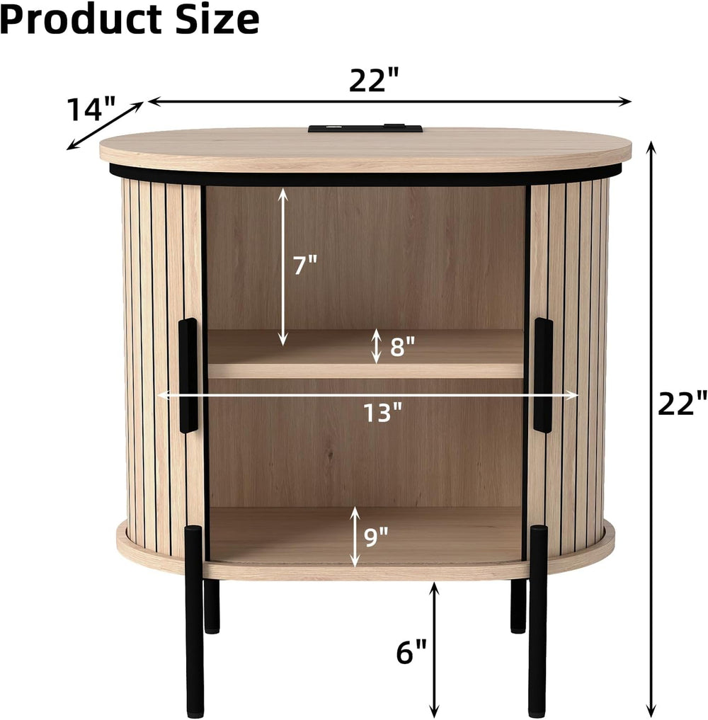 CANMOV Mid Century Modern Side Table,Oval Nightstand with Charging Station &a...