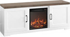 BELLEZE Modern 58" Farmhouse TV Stand with 18" Electric Fireplace Heater & Media Entertainment Center for TV up to 65", Console Table with Storage Cabinets - Hilo (White)