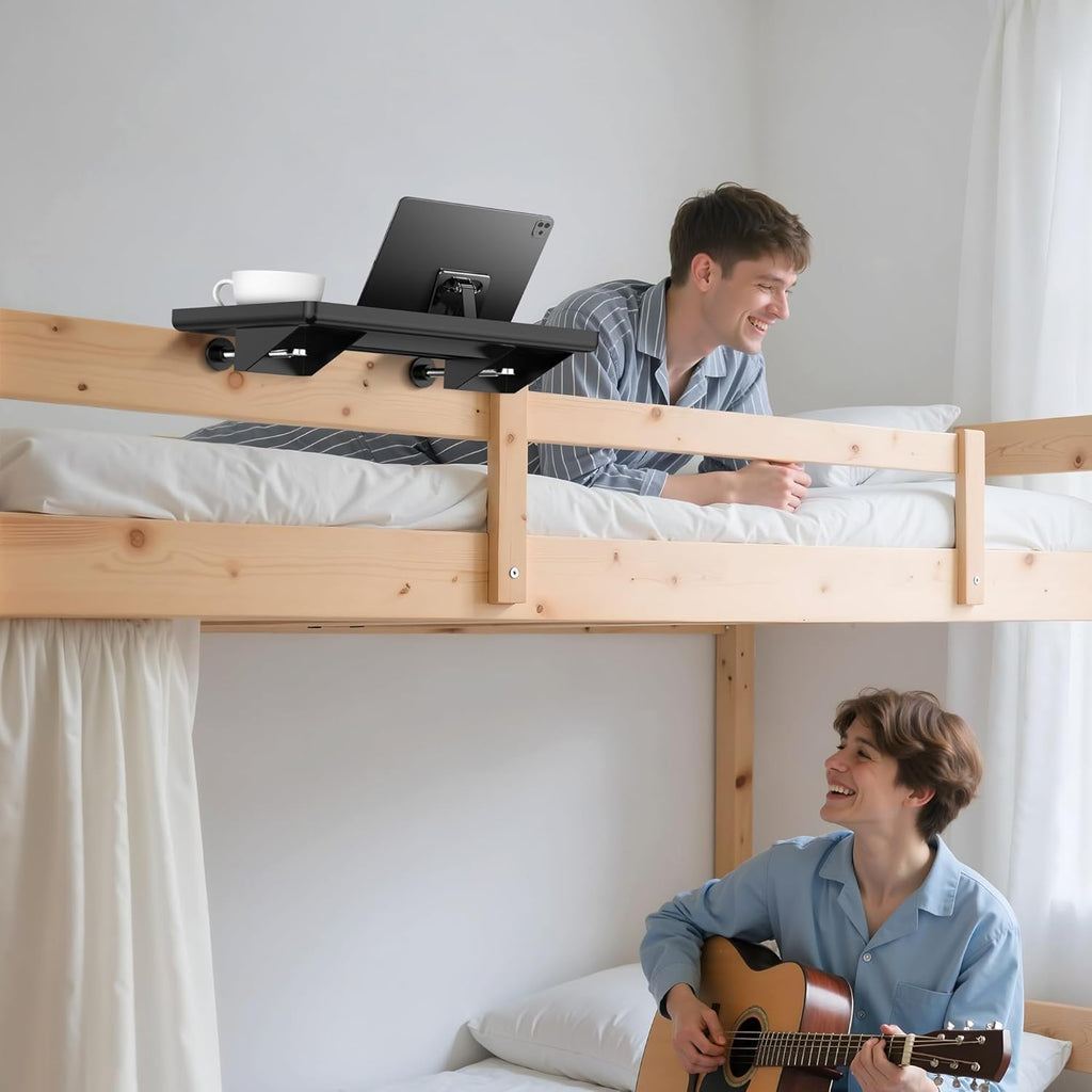 Bedside Shelf for Bunk & Loft Beds – Clip-On Nightstand Tray Organizer, Phone/Tablet Slot & Cable Management – College Dorm Room Essentials for Girls/Guys, Kids & Teens, Top Bunk (Black)