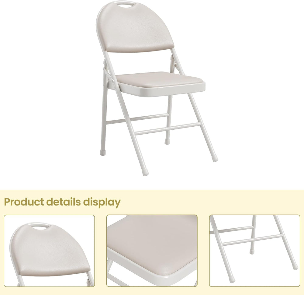 IDEALHOUSE 4 Pack Folding Chairs with PU Leather Padded Cushion, 350lbs Capac...