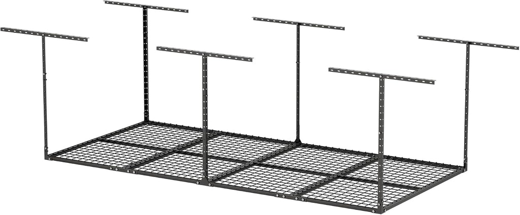 YOHKOH 4x8 Ft Overhead Garage Storage Rack, Adjustable Height, Heavy-Duty Garage Ceiling Storage Racks, 700lbs, Black, 4-Panel System