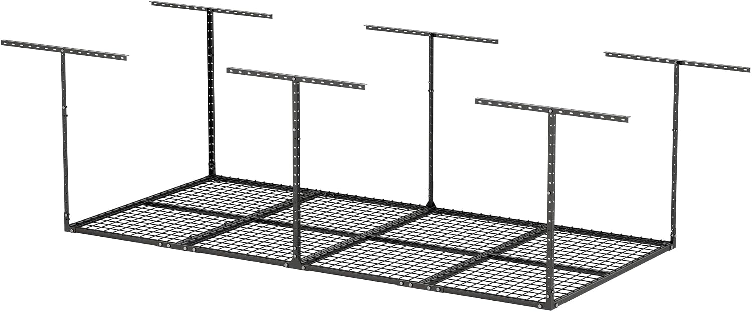 YOHKOH 4x8 Ft Overhead Garage Storage Rack, Adjustable Height, Heavy-Duty Garage Ceiling Storage Racks, 700lbs, Black, 4-Panel System