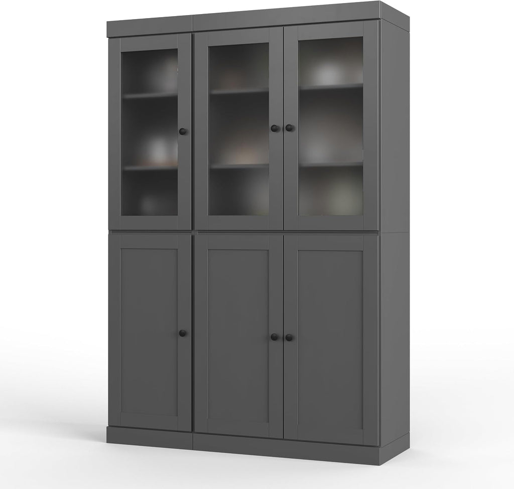 Palace Imports 100% Solid Wood 48.5"" Pantry Cabinet with Frosted Glass, Shaker Doors, 2-Drawers and Adjustable Shelves