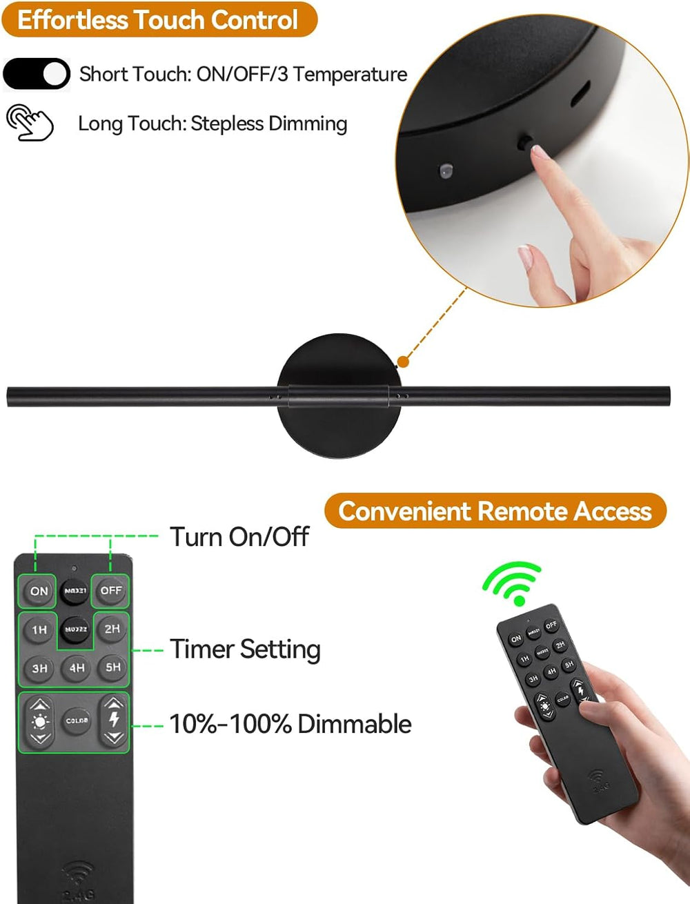 Battery Operated Wall Sconces Set of 2, Remote & Touch Control