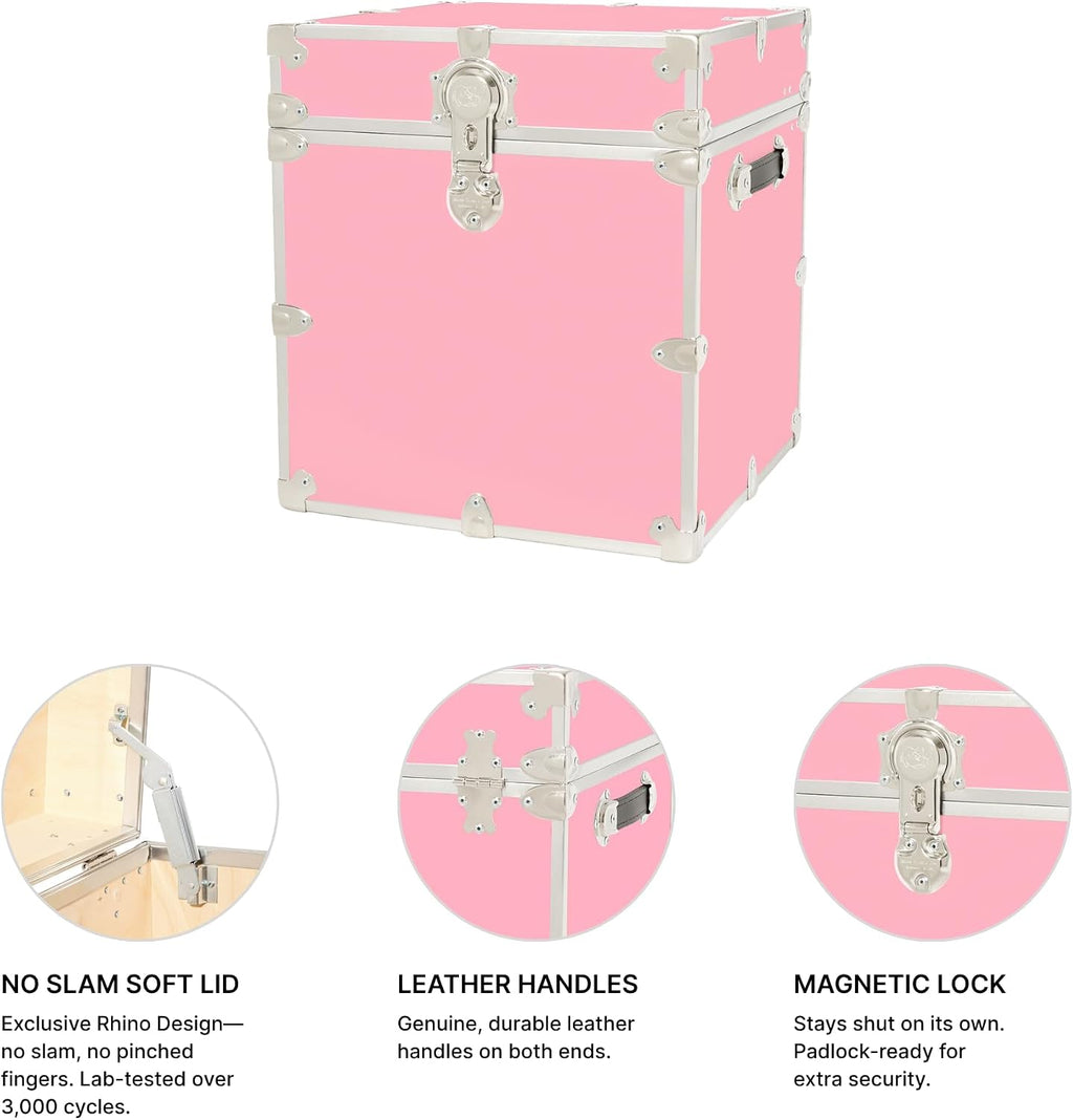 Rhino Classic Cube Trunk, College Dorm Footlocker & Home Storage End Table | 18"L x 18"W x 20"H, 1500+ lb Capacity, Baltic Birch Plywood, Nickel Plated Steel, Durable, Office Storage, Dorm Room