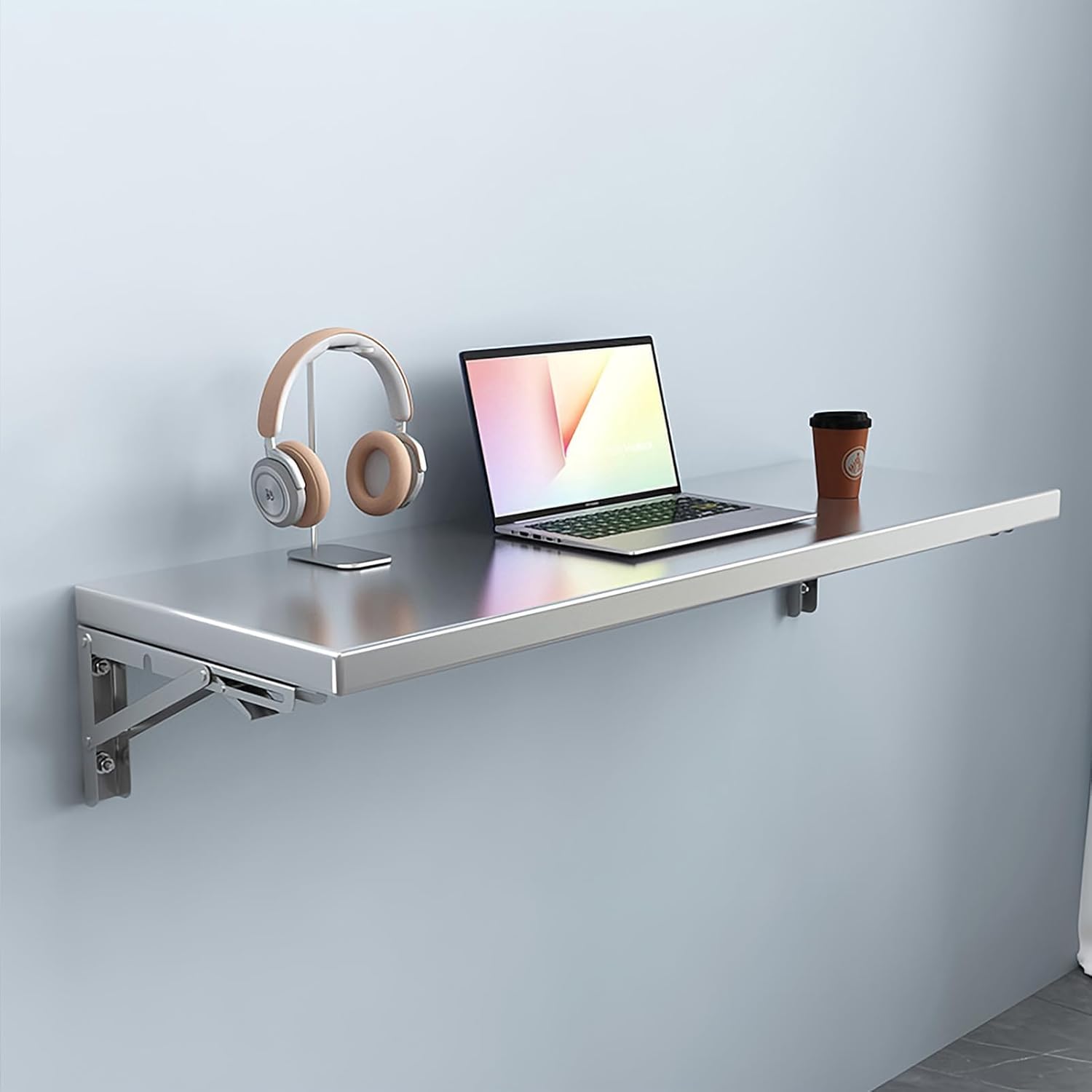 Wall Mounted Folding Table,304 Stainless Steel Wall Folding Desk,Floating Table for Wall,Laundry Room Folding Table,Home Bars and Dining Establishments(100x40cm /39.4"x15.7")