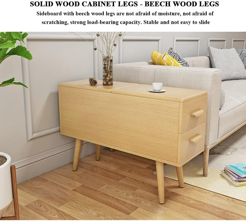 Sofa Side Table with 2 Drawer, Flip Lid Storage Narrow and Long Storage Cabin...