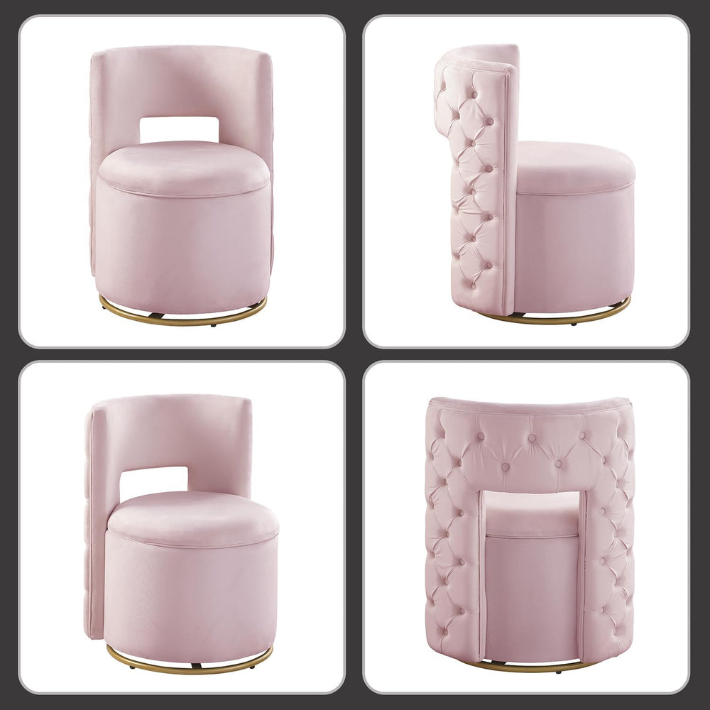 Swivel Chair with Storage for Living Room, Round Velvet Vanity Chair with Tuf...