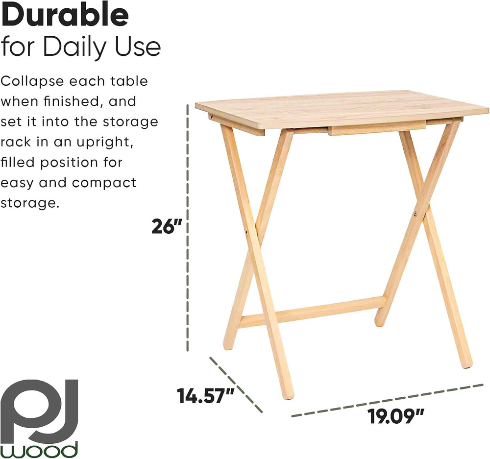 PJ Wood XL Oversize Tray Table, Natural Wood, 5-Pack | 33.2 lb Capacity, Rect...