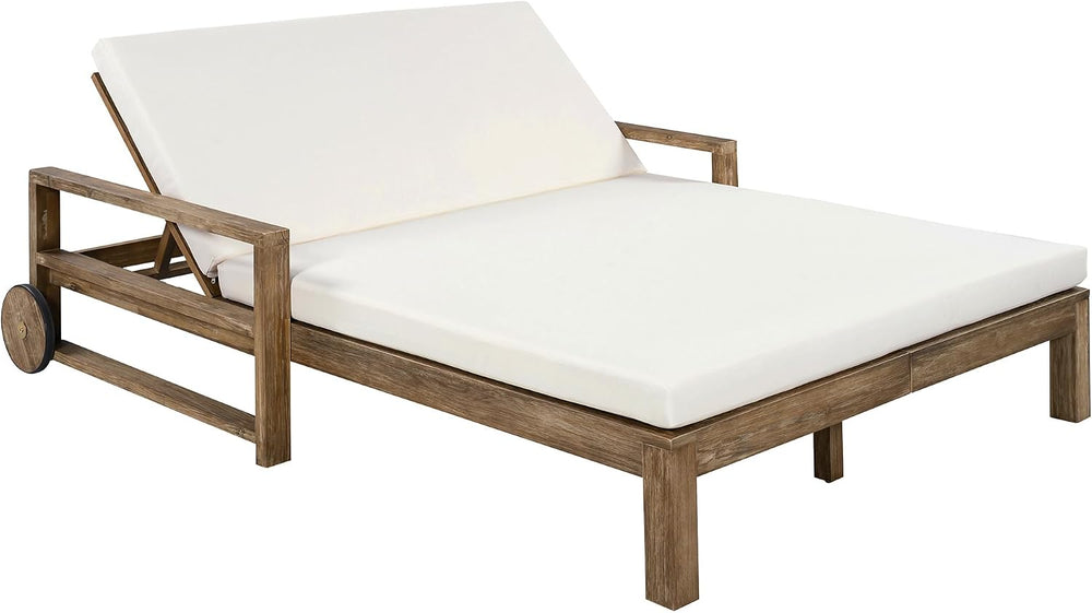 Merax Acacia Wood Outdoor Daybed Sofa, Farmhouse Patio Sun Lounger with Adjus...