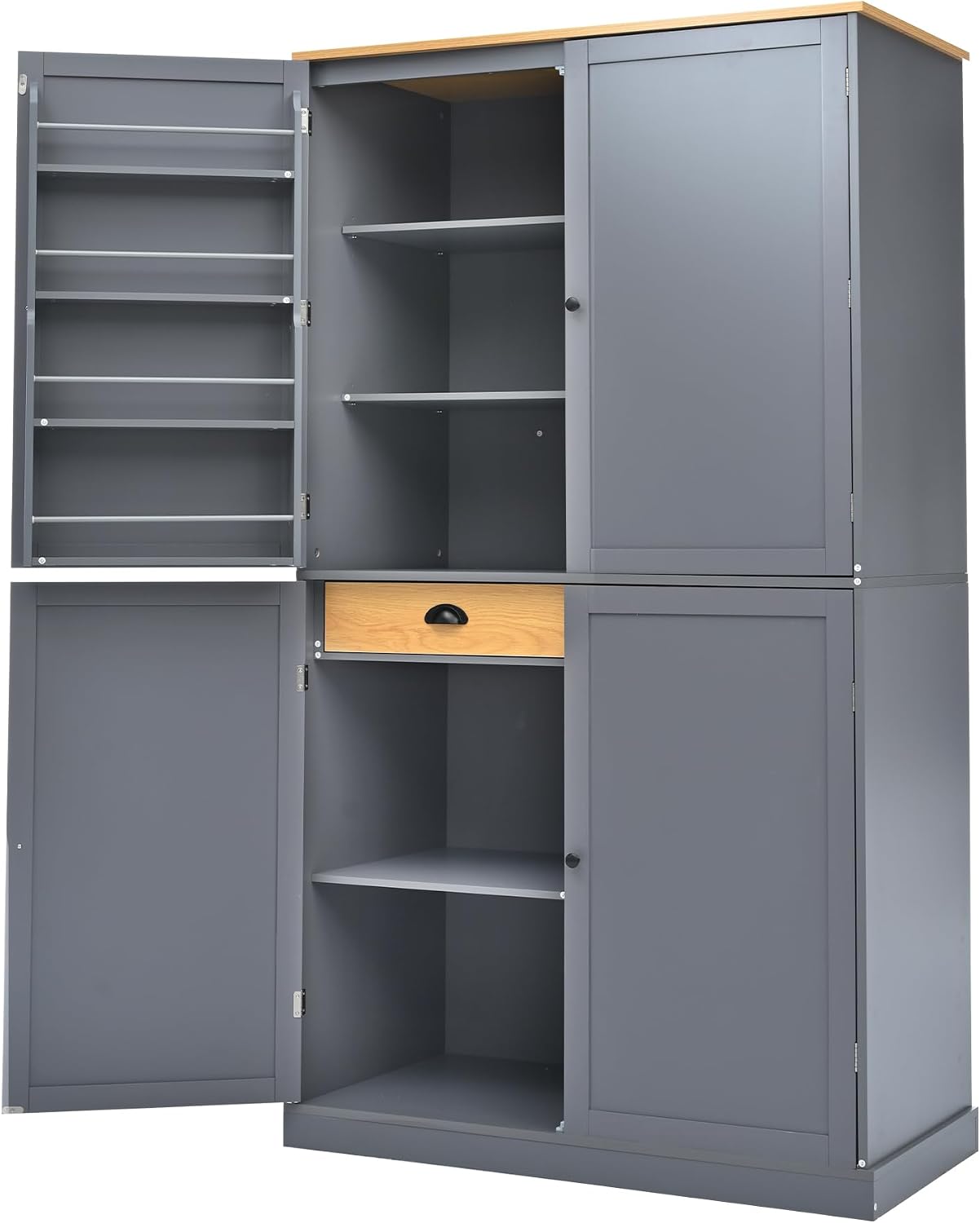 JIJIWANG High Freestanding Kitchen 40.2x20x71.3inch Pantry Large Cupboard Storage Cabinet with 2 Drawers,2 Adjustable Shelves,8 Door Shelves for Kitchen, Living Room, Dining Room,Gray