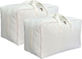 Soft Large Canvas Comforter Storage Bags with Four Carrying Handles and Clear Window, Closet Organizer for Clothing, Blankets Sheets Pillows and Bedding, 80L, 2 Pack, White
