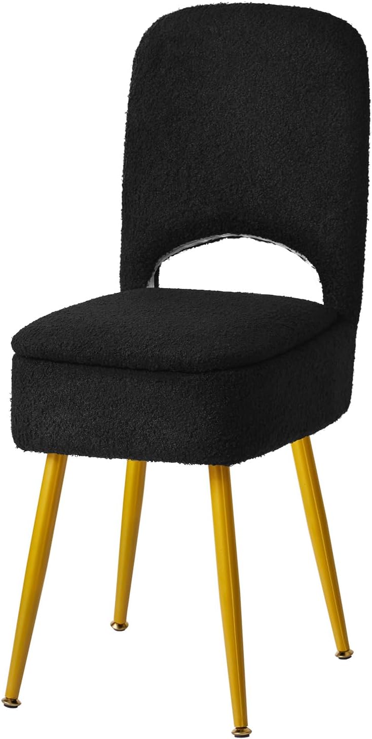 IBUYKE Storage Vanity Stool Chair with Folding Backrest, Black WBD027B