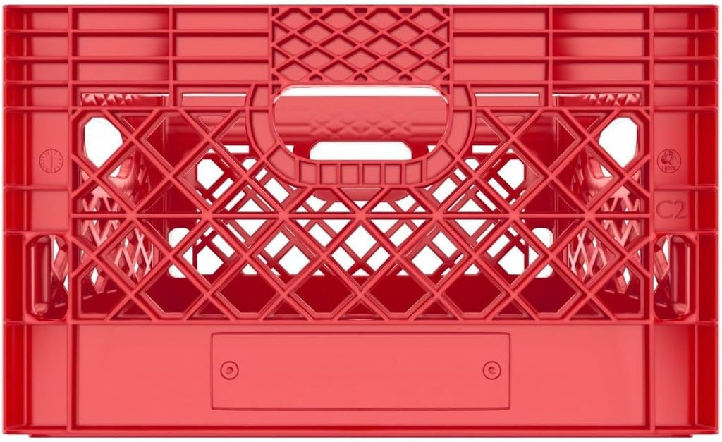 Heavy Duty Plastic Storage Milk Crates, Stackable Utility Organizer Bins, 19x11x13 Inches, 6 Pack, Made in USA, 24 Qt/6 Gallon Capacity (Red)