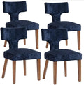 Soft Padded Dining Chairs Set of 4, Modern Farmhouse Upholstered Chairs with Linen Fabric & Rubber Wood Legs, Ergonomic Armless Seats for Dining Room Kitchen Living Room (Blue)