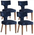 Soft Padded Dining Chairs Set of 4, Modern Farmhouse Upholstered Chairs with Linen Fabric & Rubber Wood Legs, Ergonomic Armless Seats for Dining Room Kitchen Living Room (Blue)