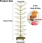 Hat Rack Stand 40-Hooks, Hat Display Stand Metal,Hat Display for Stores， Home or Store of Standing hat Rack(Black,8th Floor)