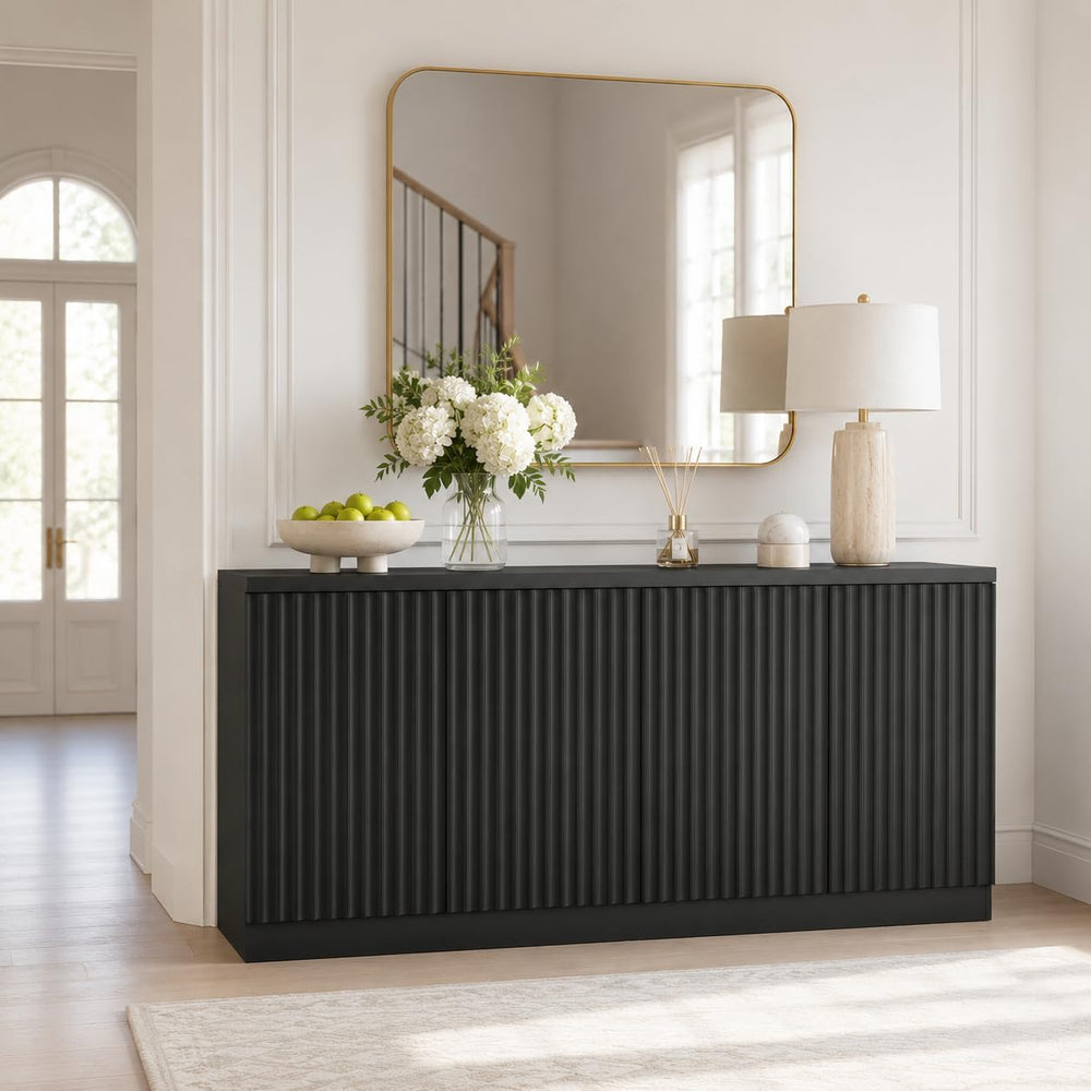Fluted Sideboard Buffet Cabinet, 63" Credenza Storage Cabinet with 4/6 D...