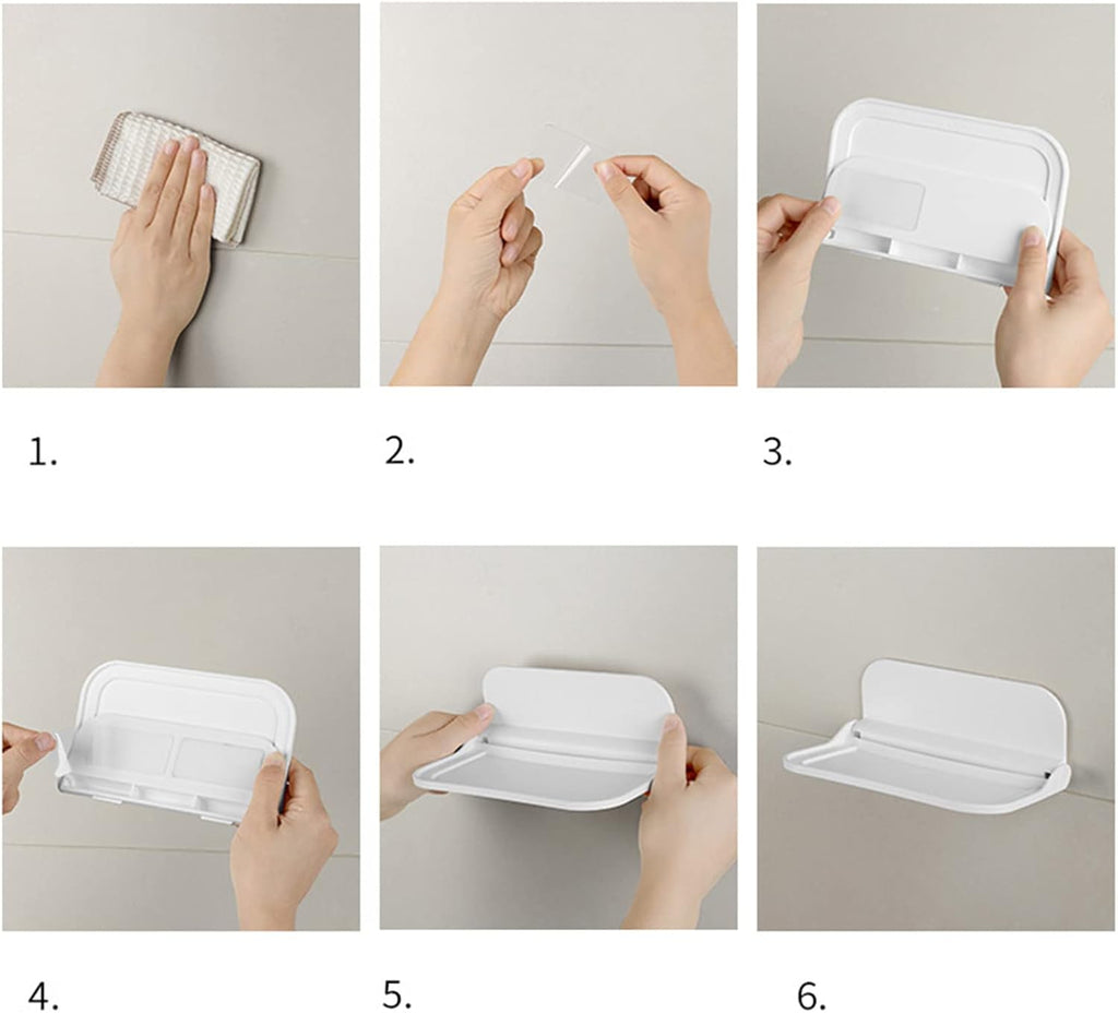 Wall Mounted Small Floating Shelf, Foldable Adhesive Plastics Floating Shelf, Stick On Wall for Bathroom Kitchen, Wall Mounted RV-Shelves, Bedside Extra Storage