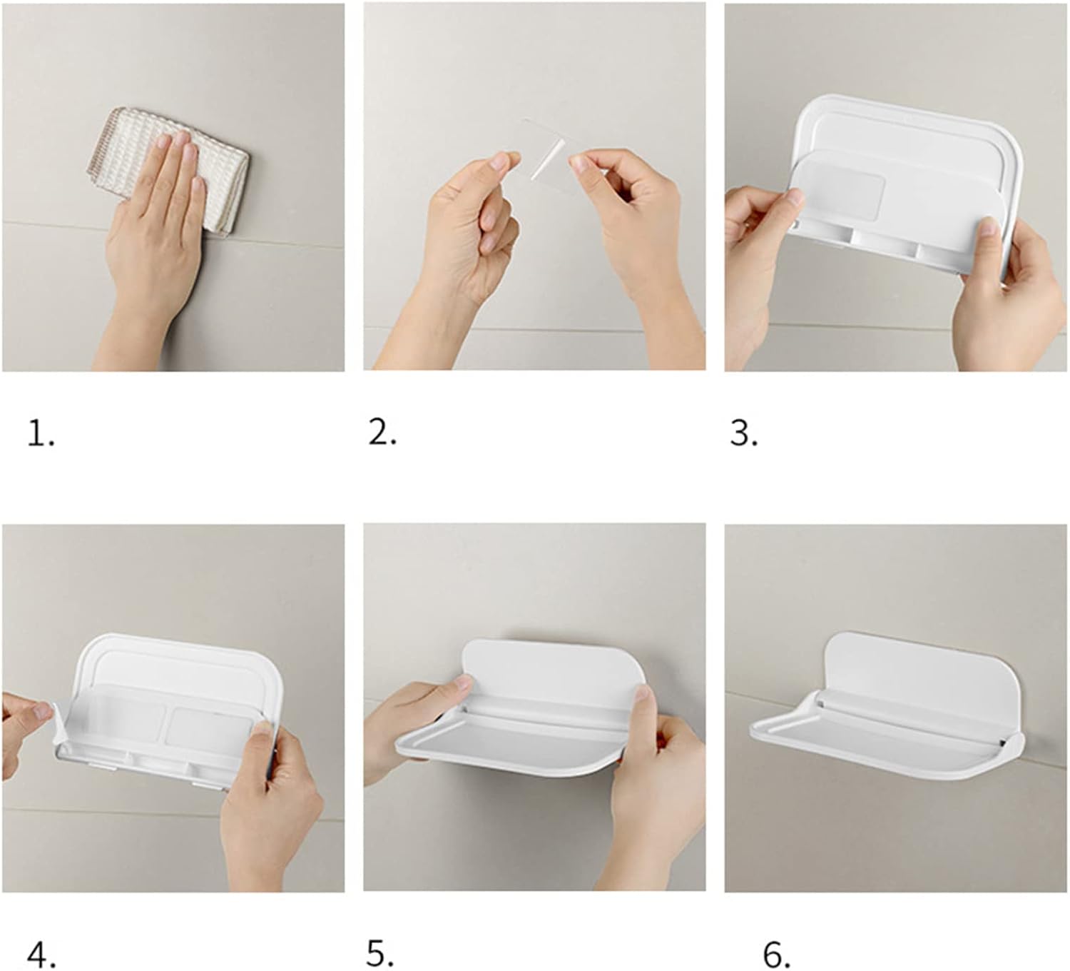 Wall Mounted Small Floating Shelf, Foldable Adhesive Plastics Floating Shelf, Stick On Wall for Bathroom Kitchen, Wall Mounted RV-Shelves, Bedside Extra Storage