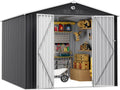 10x12 FT Outdoor Storage Shed, Metal Garden Shed - Tool Storage Sheds with Lockable Doors, Waterproof Outside Storage Building for Backyard, Patio (Black; Floor Not Included)