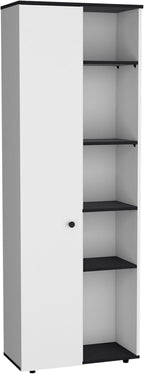 67" H Kitchen Pantry, Storage Cabinet with 1 Door, 5 Interior Shelves and 5 Exterior Shelves, White+Black, Easy to Maintain, for Dining Room