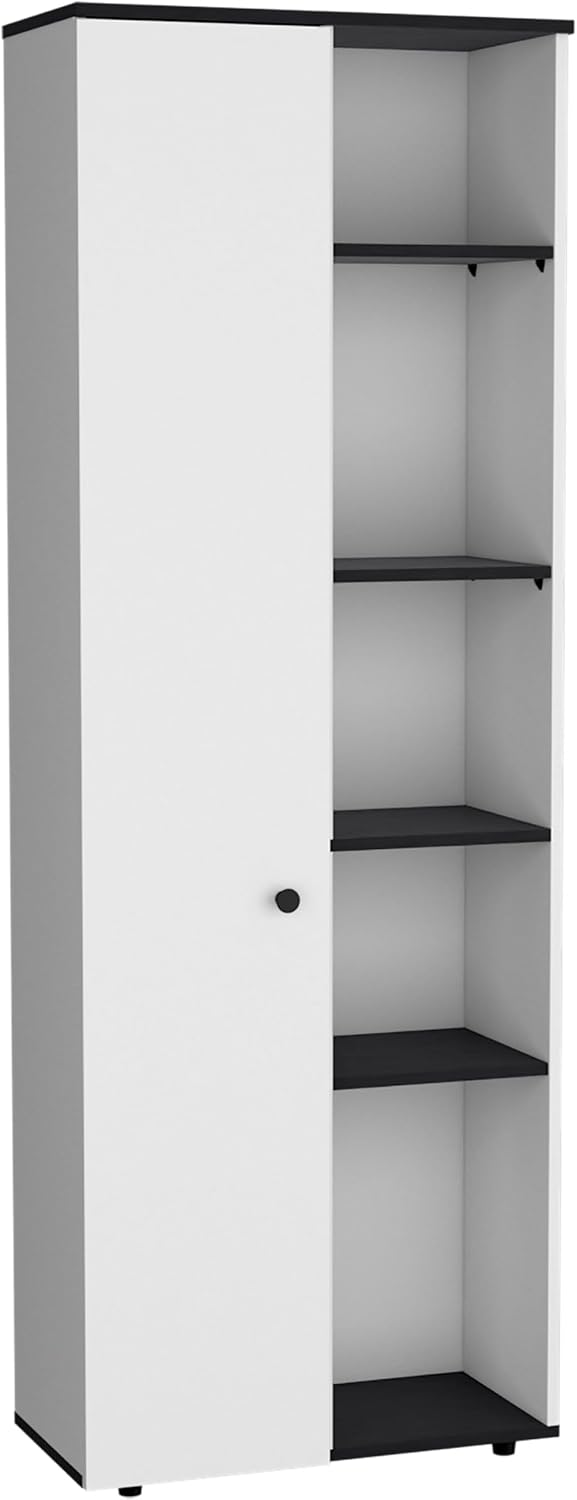 Compact 67" Kitchen Storage Cabinet, 10 Shelves, White & Black, Pant...