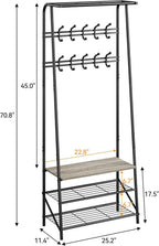 IDEALHOUSE Coat Rack Shoe Bench with 10 Hooks, Hall Trees Entryway Bench with Storage, Multifunctional Hallway Organizer, Wood Look Accent Furniture (Grey, 10 hooks-25.2 in)