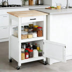 ZENY Rolling Kitchen Island Cart with Storage Cabinet and Shelf, Kitchen Cart with Drawer on Wheels, Small Home Coffee Bar, Microwaves Stand with 3 Side Hooks for Dining Room, White