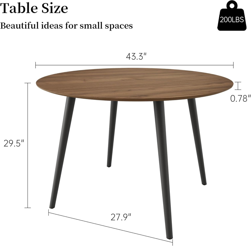 HIPIHOM 43.3 Inch Walnut Round Dining Table for 4, Space-Saving Dinette Perfe...
