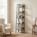 5-Tier Narrow Ladder Bookcase, Metal Frame Freestanding Storage Shelf