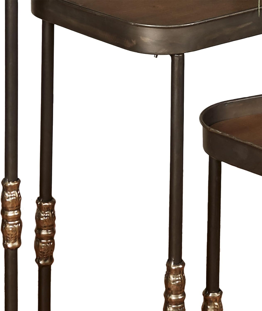 Bronwyn Metal and Wood Nesting Tables Dark Bronze Finish 28, 30.5 and 36 Inch...