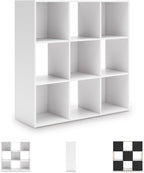 Signature Design by Ashley Onita Modern 3-Tier Floor Standing 9 Cube Organizer for Living Room, Wood, Works with 10.5" W x 10.5" D x 11" H Storage Bin (Sold Separately), White