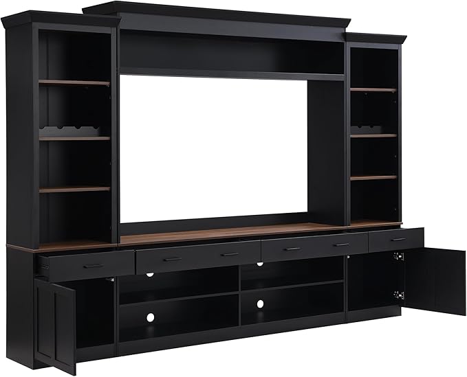 Farmhouse 4-Piece Entertainment Center with Bookshelf for TVs Up to 70",...
