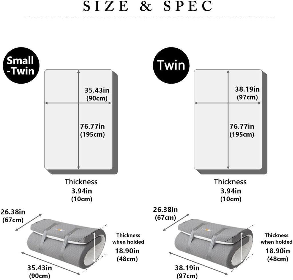 EMOOR Japanese Futon Mattress Roll-Type Relax-2 Twin, High-Resilience Removable & Washable Cover Guest use Tatami Floor Sleeping Space-Saving Minimalist