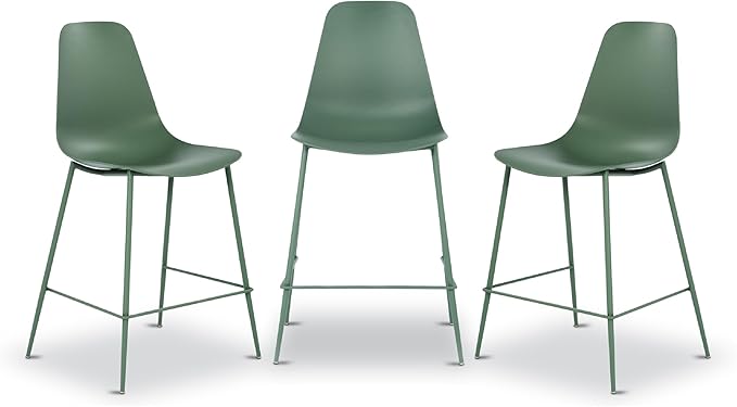 Poly & BARK Isla Bar Stools Set of 3 – Counter Height Bar Stool for Kitchen – Set of Counter Stools – Indoor/Outdoor Barstools – Modern Kitchen Bar Stools - Pistachio Green