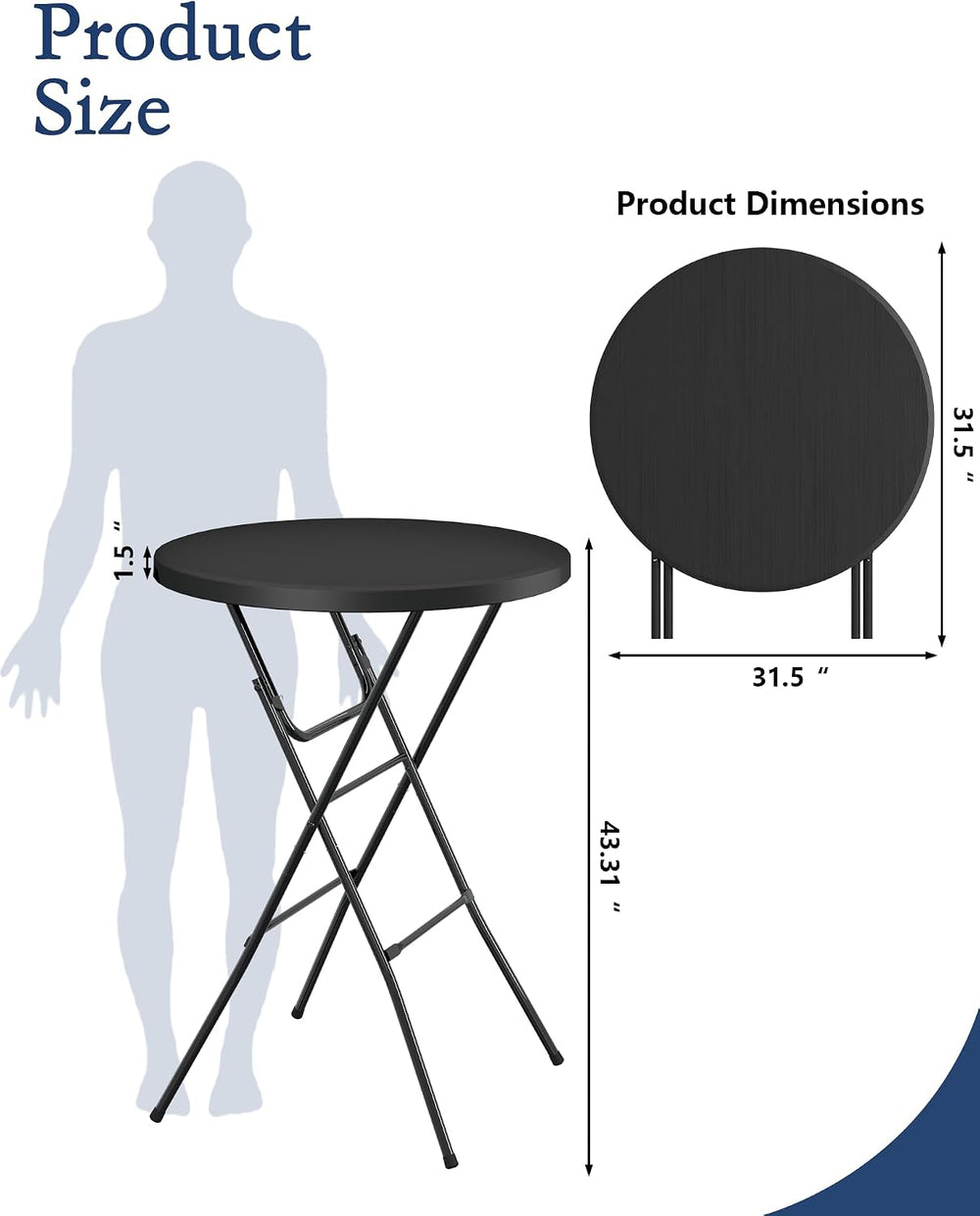 Round Folding Table, 32" Bar Height Tables for Parties and Commercial Ev...
