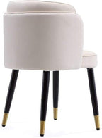 Manhattan Comfort Zephyr Modern Velvet Dining Chair, Solid Wood Frame with Gold-Tipped Splayed Legs, High Density Foam Padding, Vintage Design, Tulip Inspired Accent Furniture, Cream