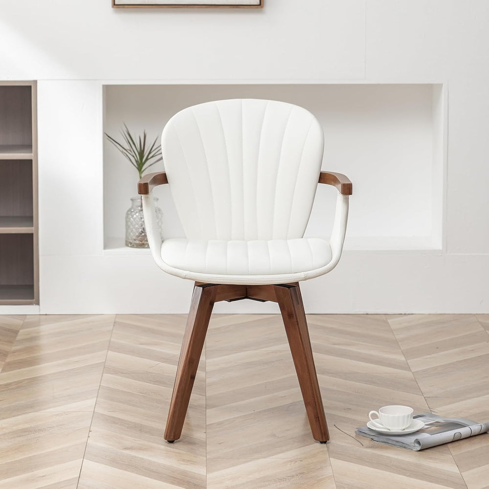 LUNLING Swivel Dining Chairs, Mid Century Modern White Faux Leather Kitchen C...