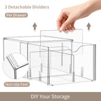 4 Pack Clear Tea Bag Organizers with Adjustable Dividers, Stackable Tea Drawer Organizer Box for Pantry, Coffee Bar, Kitchen Cabinet, Acrylic Food Storage Bins for Snacks, Sugar & Spice Packets