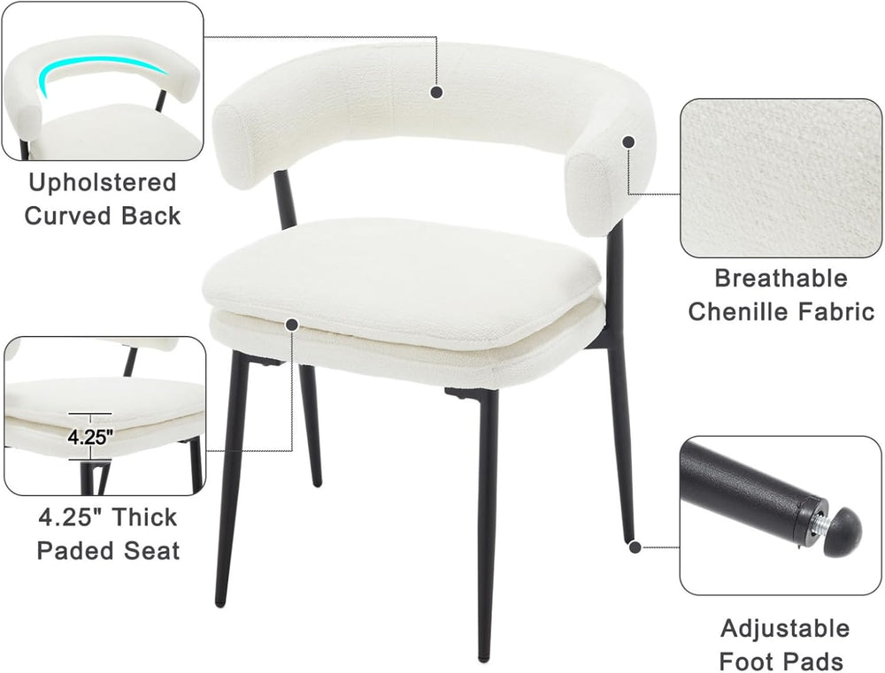 Shunzhi White Upholstered Dining Chairs Set of 6 Modern Barrel Boucle Fabric ...
