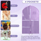 Hanging Dance Garment Bag, 40" Waterproof Hanging Garment Bag with 4 Pockets Kids Garmen-t Bags For Hangin-g Clothes for Dance Costumes,Sports,Theatre,Beauty Pageants(COLOR:Purple)