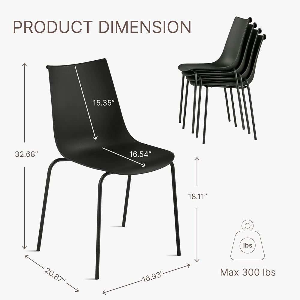 KISLOT Dining Chairs Set of 4, Plastic Outdoor Dining Room Chairs with Metal ...